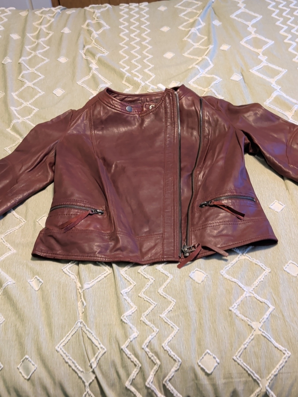 Women’s Burgundy Leather Moto Jacket
